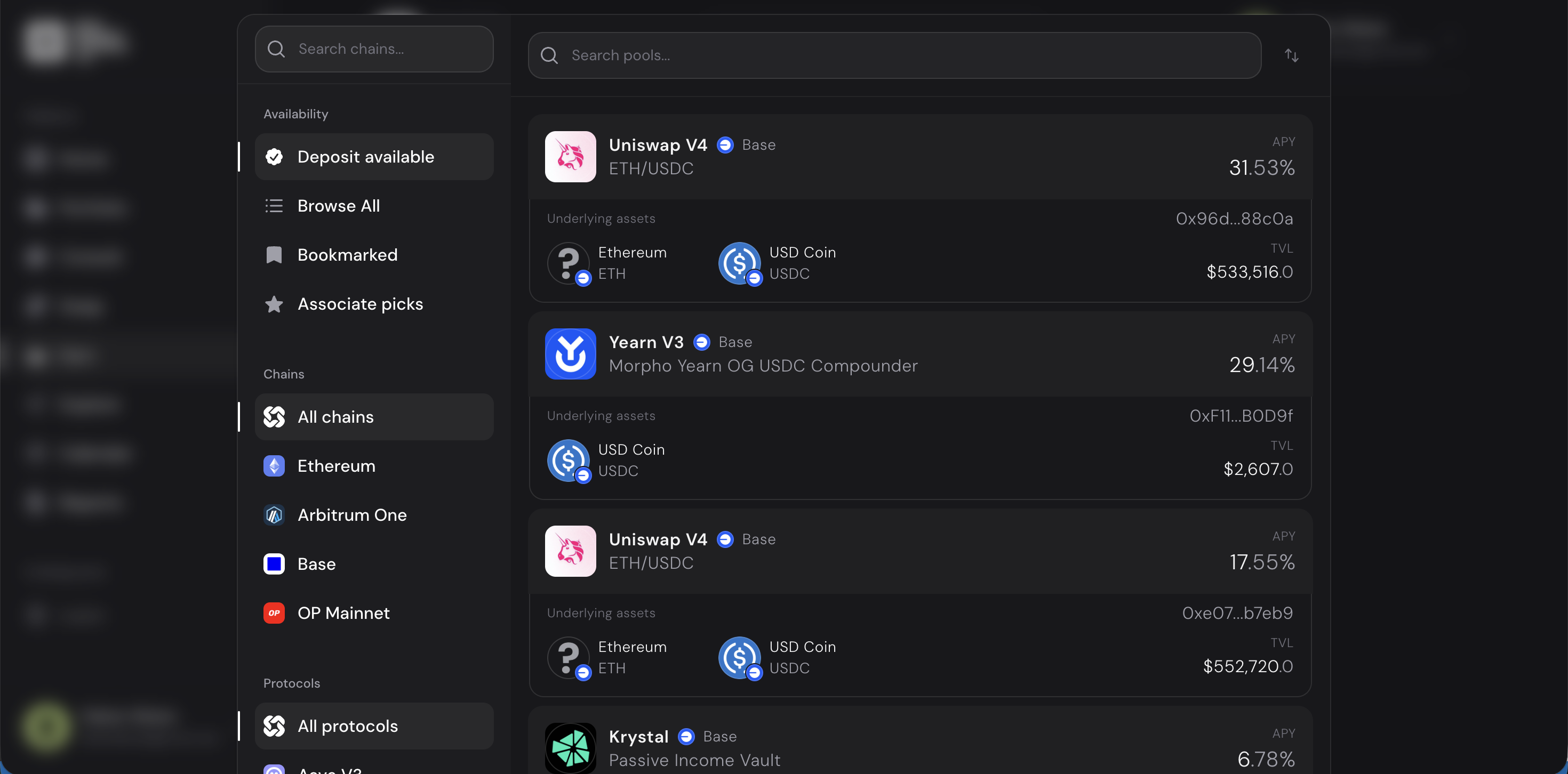 Earn — Browse pools