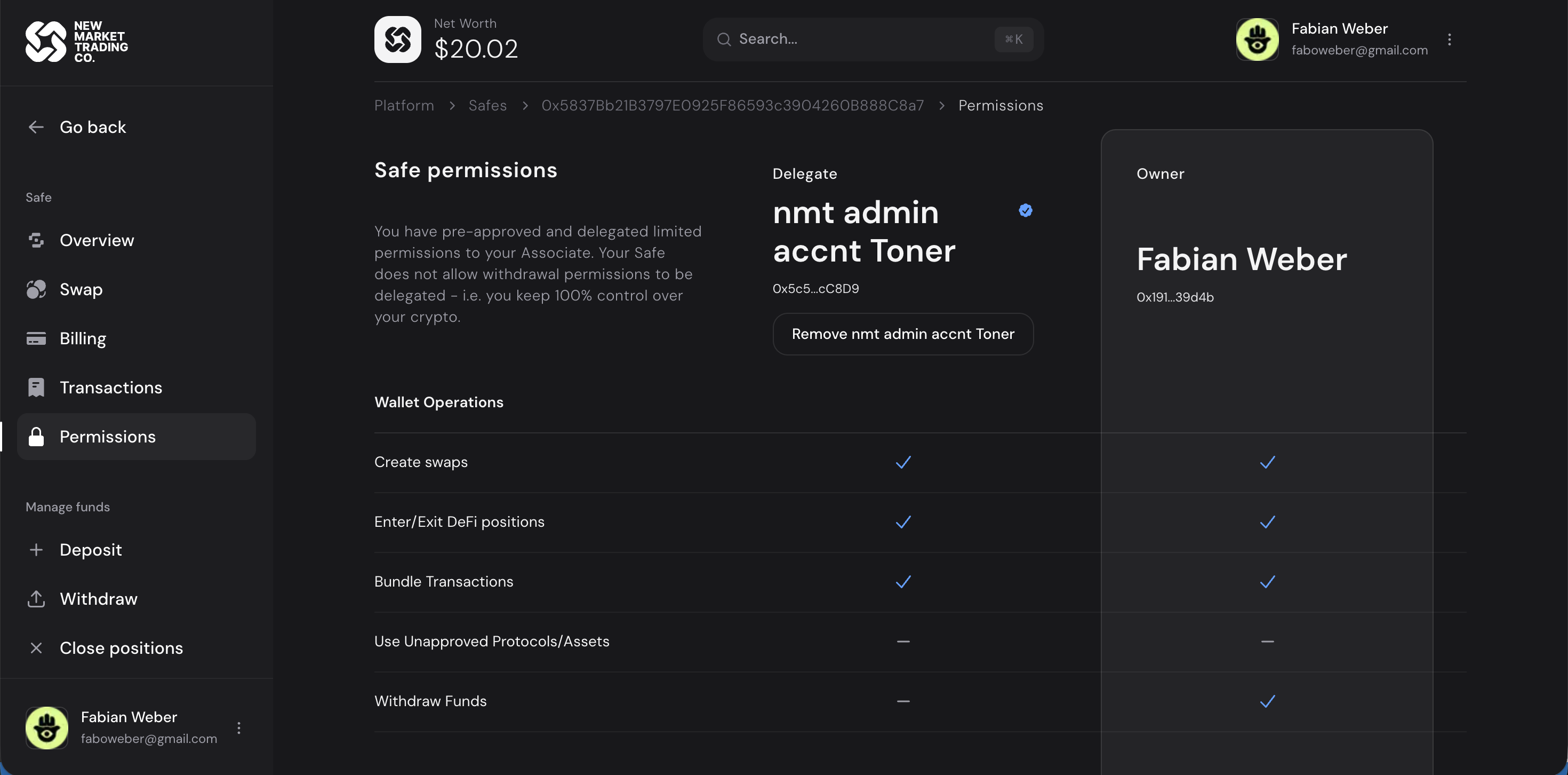 Permissions detail view