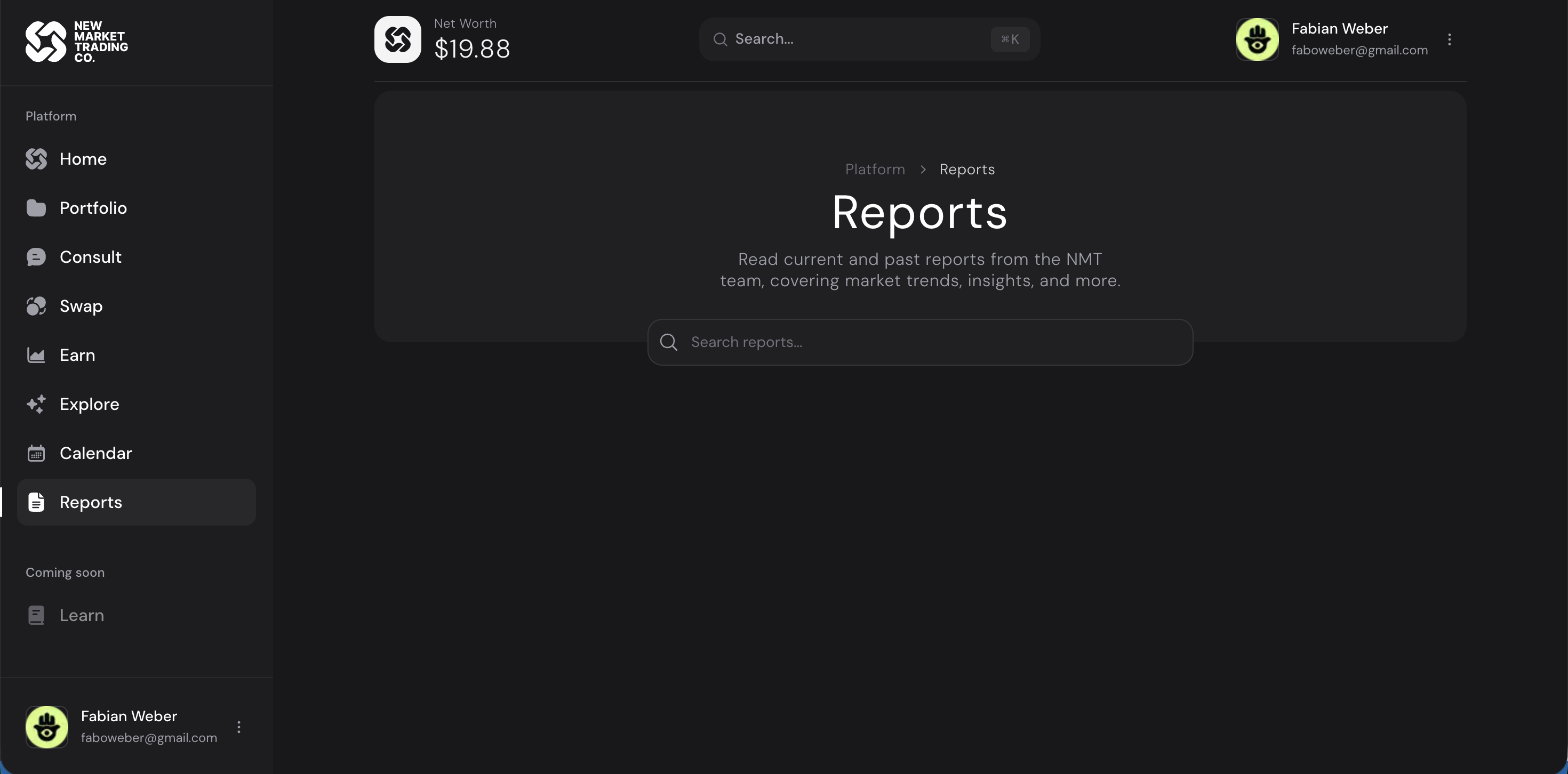 Reports page